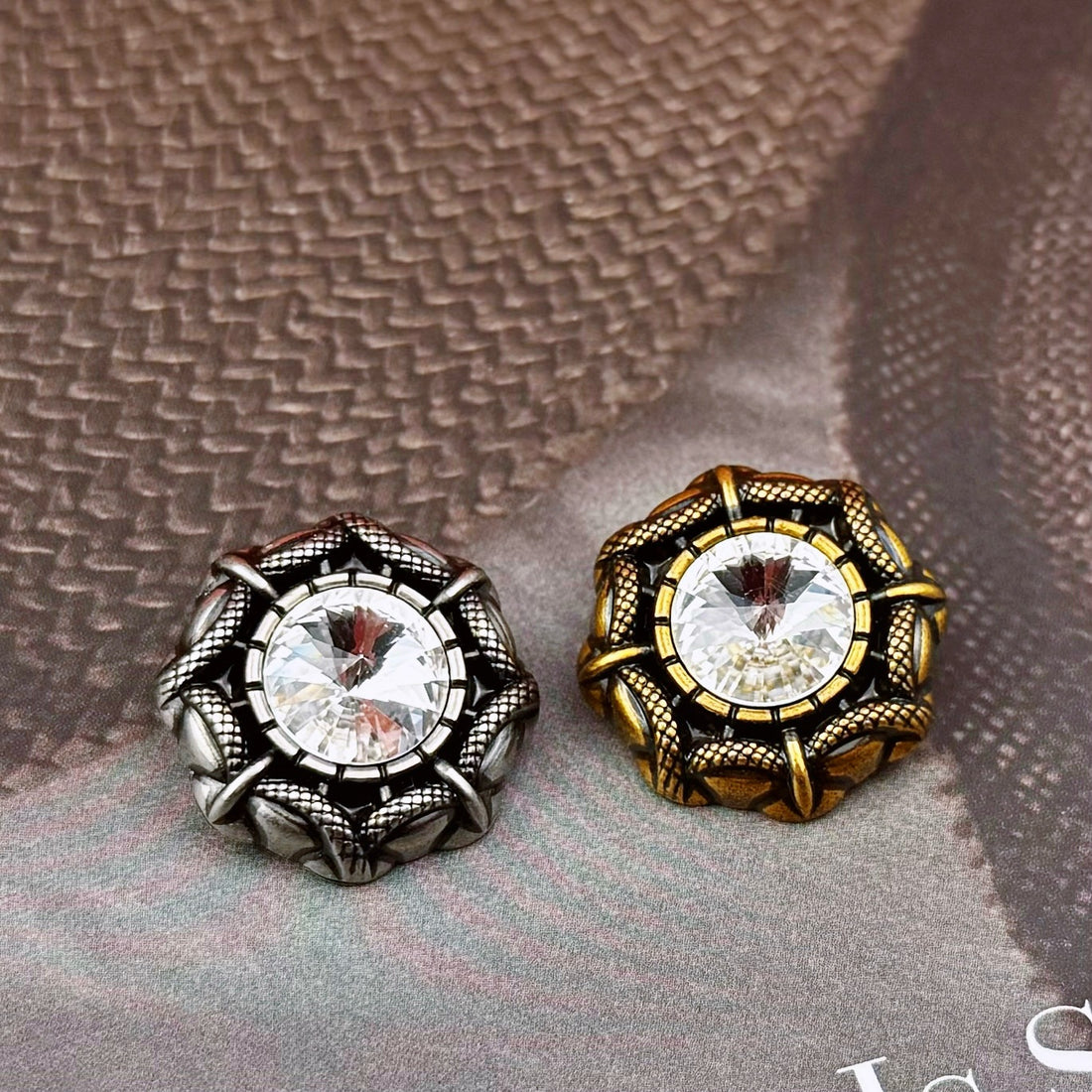 Vintage Snake Edge White Rhinestone Metal Shank Button 20pcs