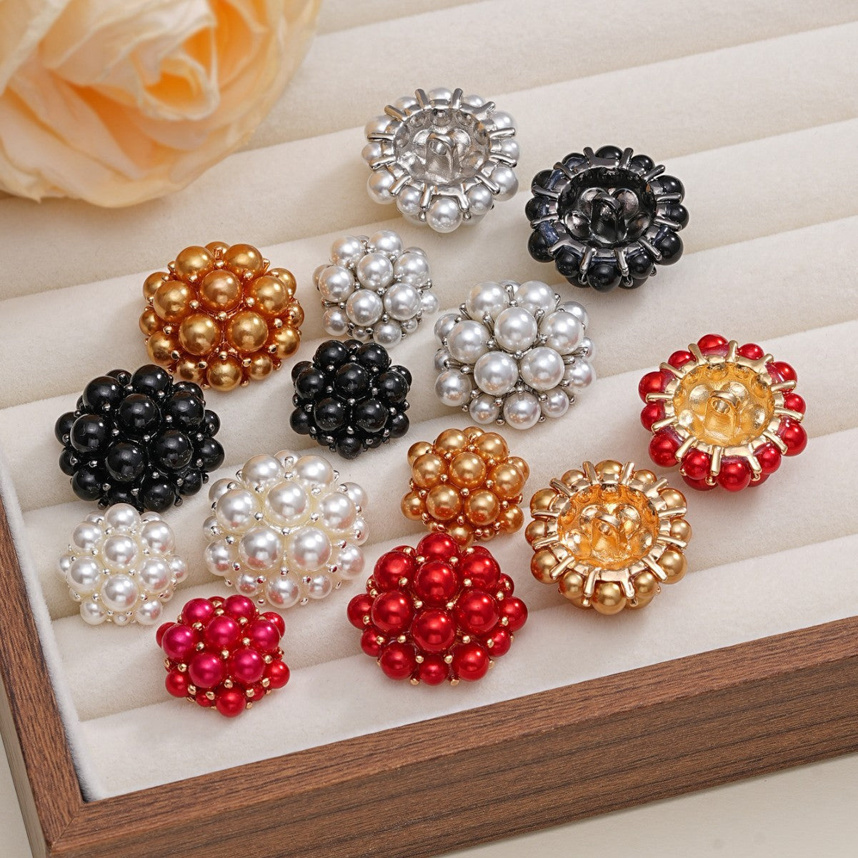 Floral 3D Pearl Hand-Sewing Decorative Metal Buttons 10 Pack