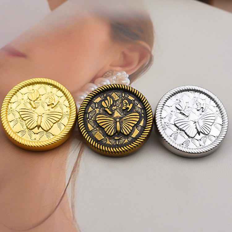 Round Vintage 3D Butterfly Embossed Metal Buttons 20pcs