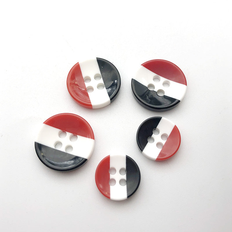 18mm Rot, Weiß und Schwarz Gestreifte Harz Vierloch Hemdknöpfe 100 Stück