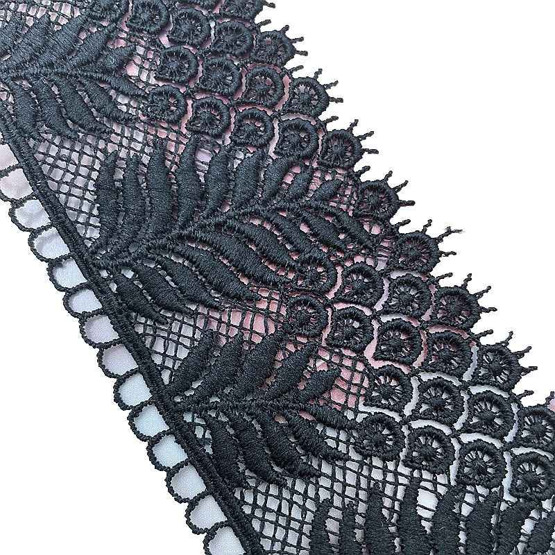 3.7CM Wide White Black Milk Silk Embroidered Leaf Lace Trim 10 Yards