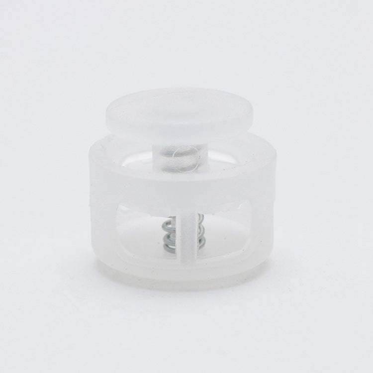 17mm plastic cord lock spring stopper with translucent clear button and clear housing
