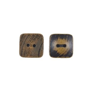 Coffee Brown Natural Wood Square 2-Hole Vintage Distressed Buttons 30pcs