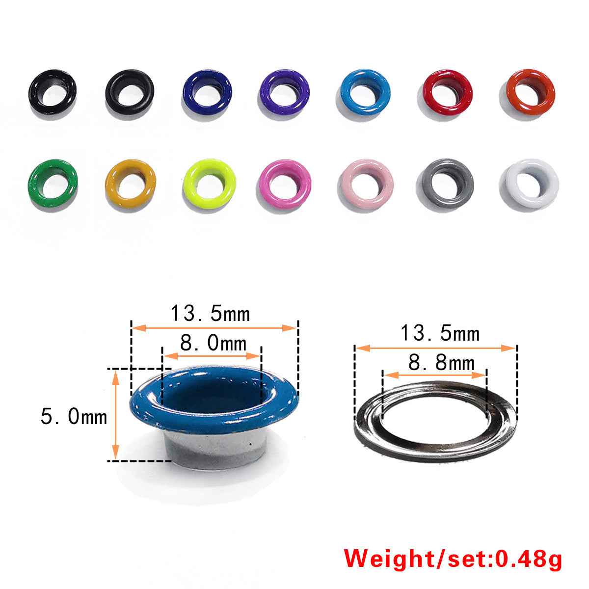 3-10mm 18-Color Shoe Eyelets Hollow Rivets for DIY Shoes 180 Pack