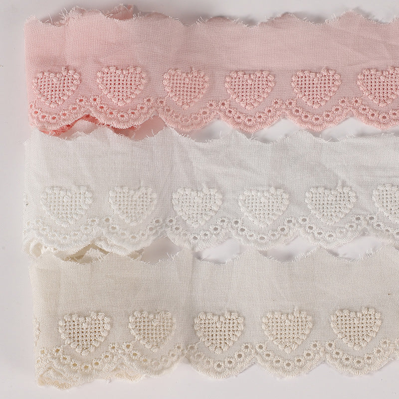 40mm Cotton Lace Trim with Hollow Heart Embroidery 16 Yards