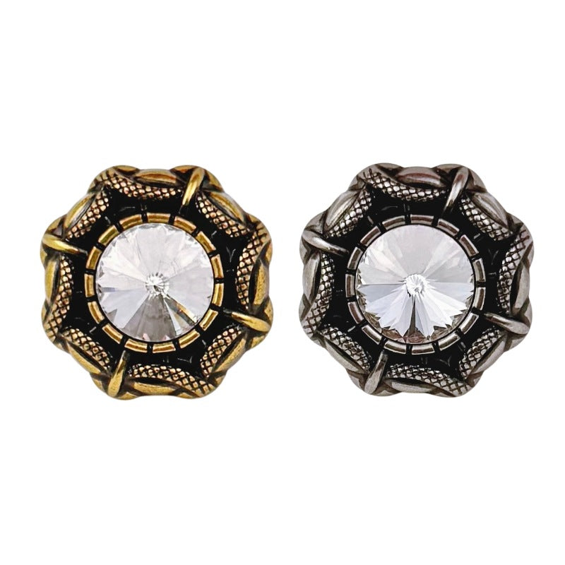 Vintage Snake Edge Hvit Rhinestone Metall Shank Knapper 20stk