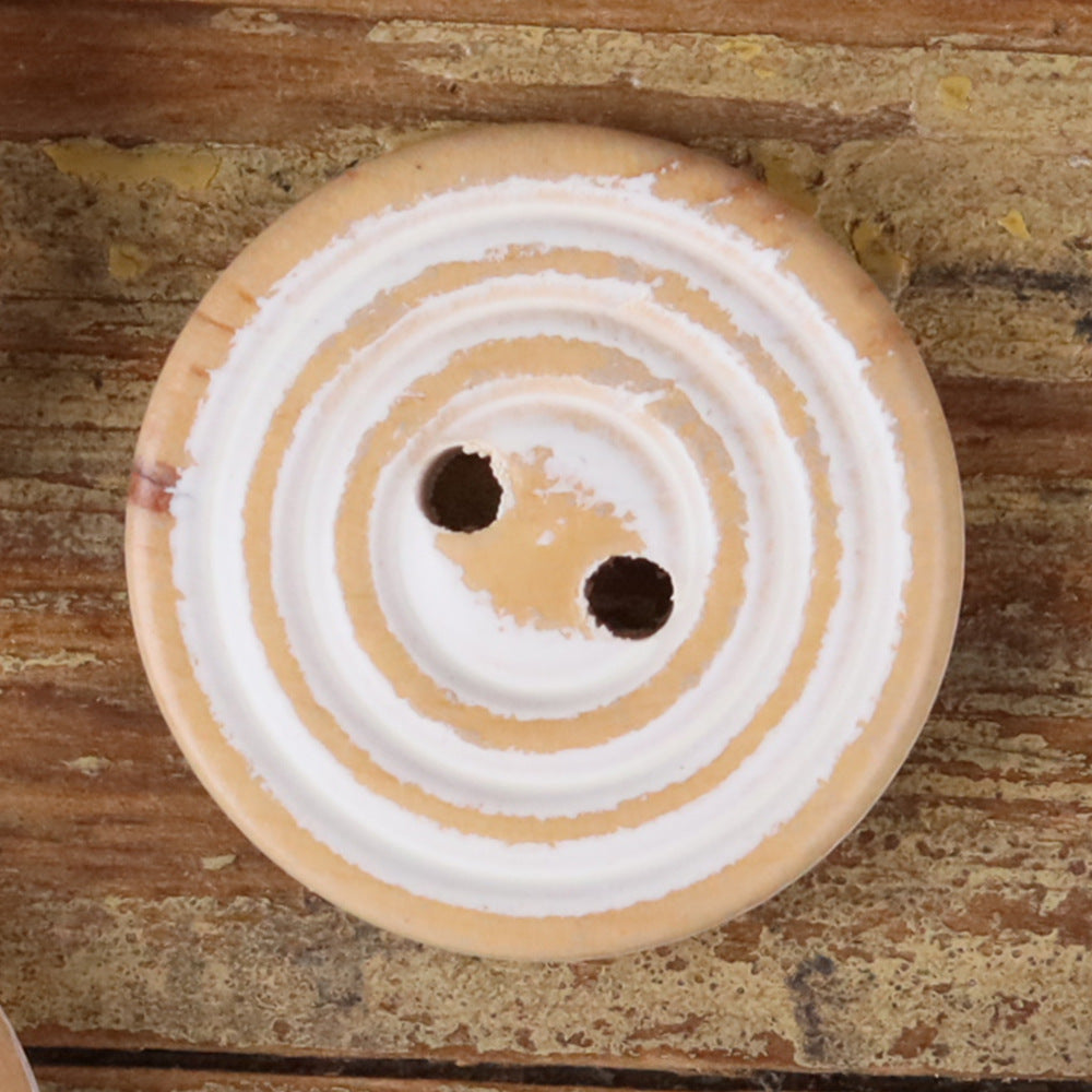 Vintage Wood Double-Ring Round 2-Hole Buttons 30pcs for Children's Clothing