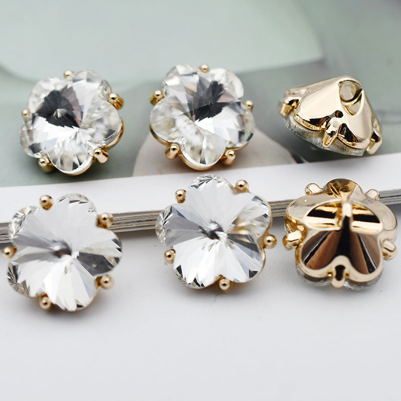 12mm Small Flower Glass Rhinestone Metal Shank Buttons 20pcs