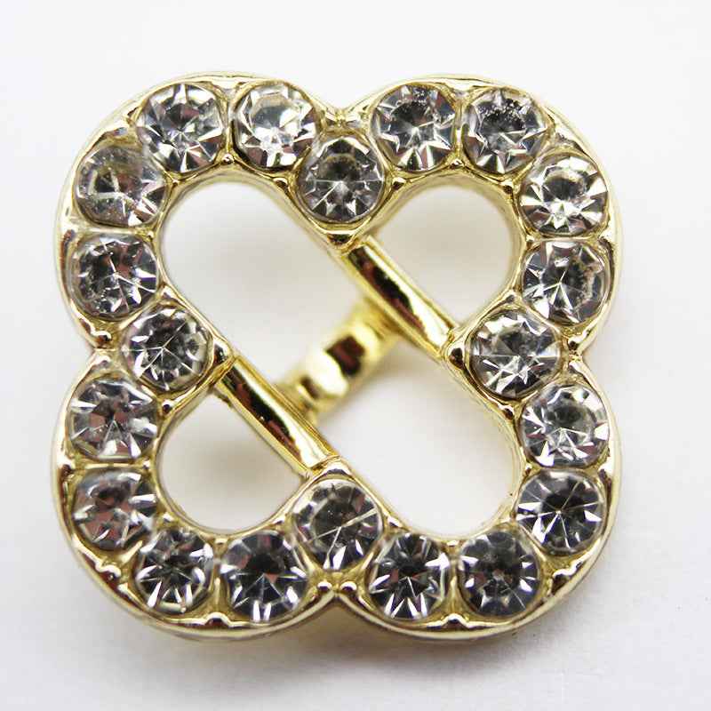 15mm Chinese Clover Rhinestone Shank Metal Buttons 20pcs