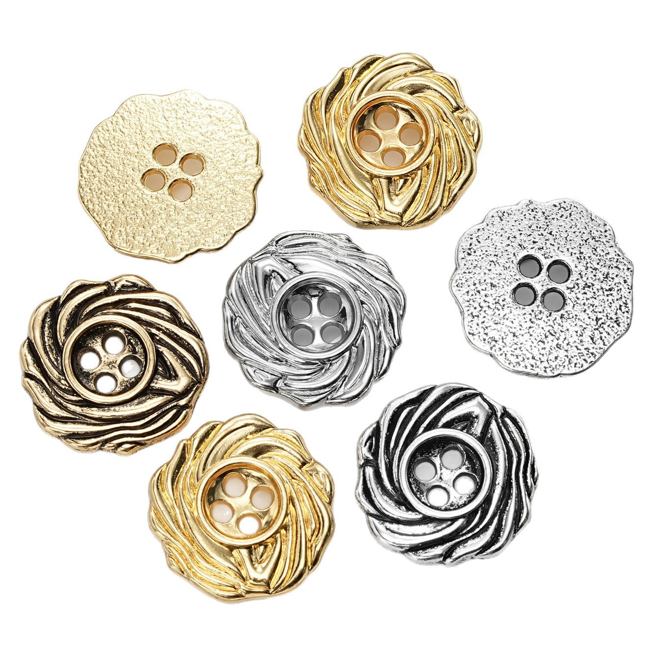 20mm Gold Silver Spiral Design 4-Hole Metal Buttons 15-Piece