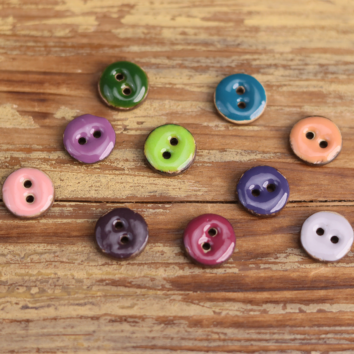 Coconut Shell Oil-Drop Round 2-Hole Buttons – Set of 200 | 10 Colors × 20pcs