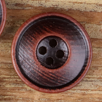 Natural Wood Round 4-Hole Double-Ring Fine-Rim Buttons – Red & Black – Set of 40