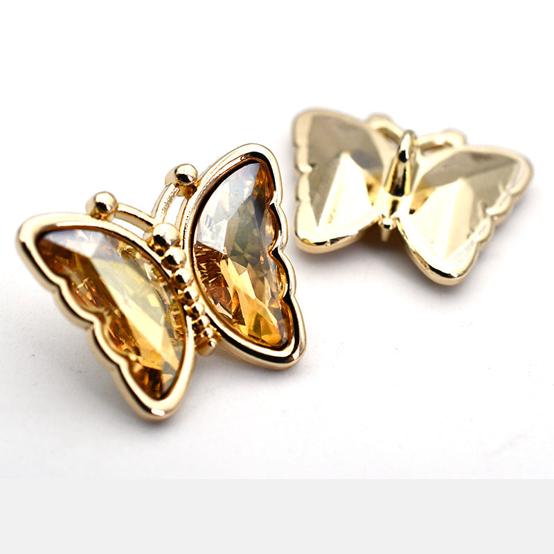 Boutons en métal avec cristal de zircon en verre en forme de papillon pour tops 10pcs