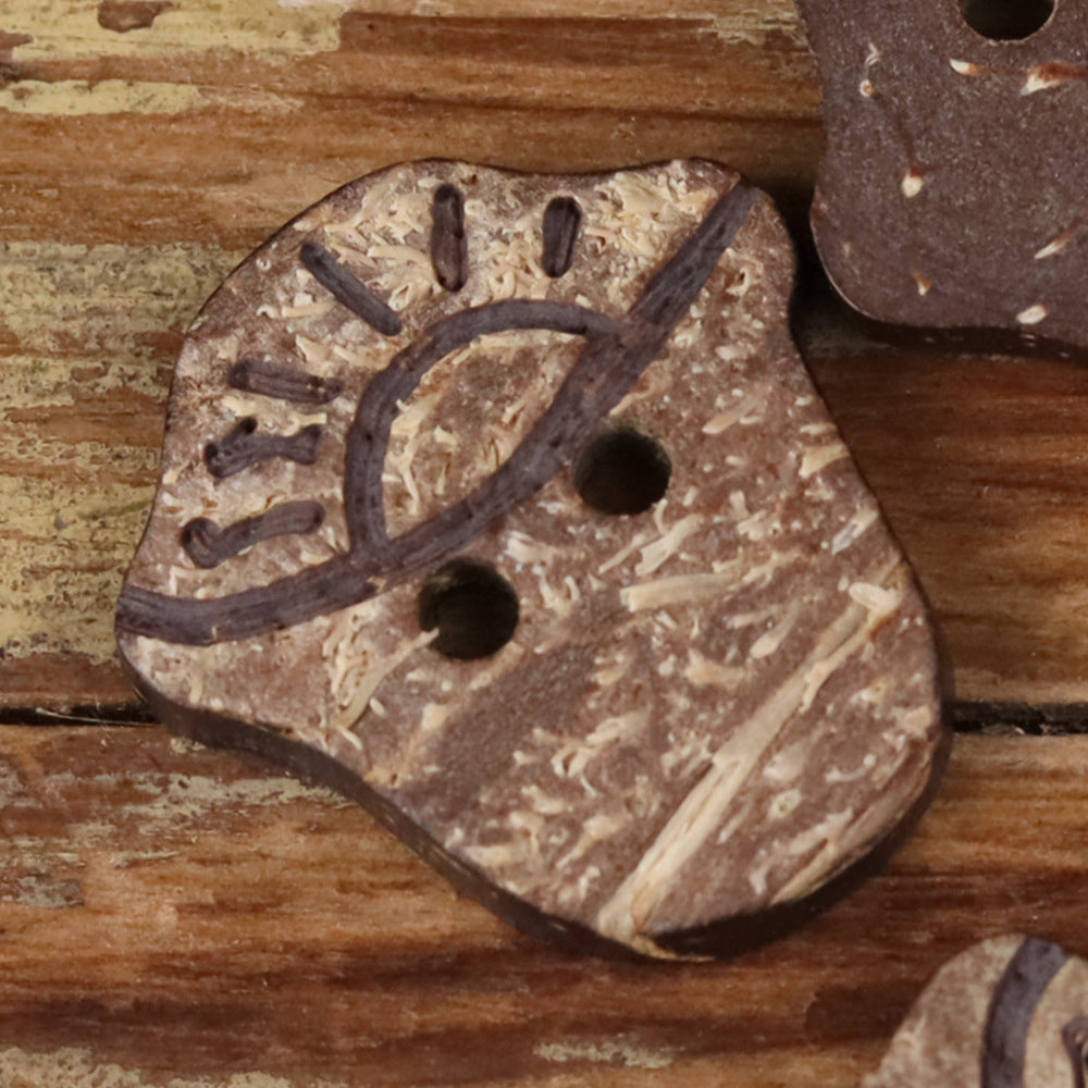 Natural Coconut Shell Novelty Shaped Buttons – Set of 30 (5 Whimsical Designs)