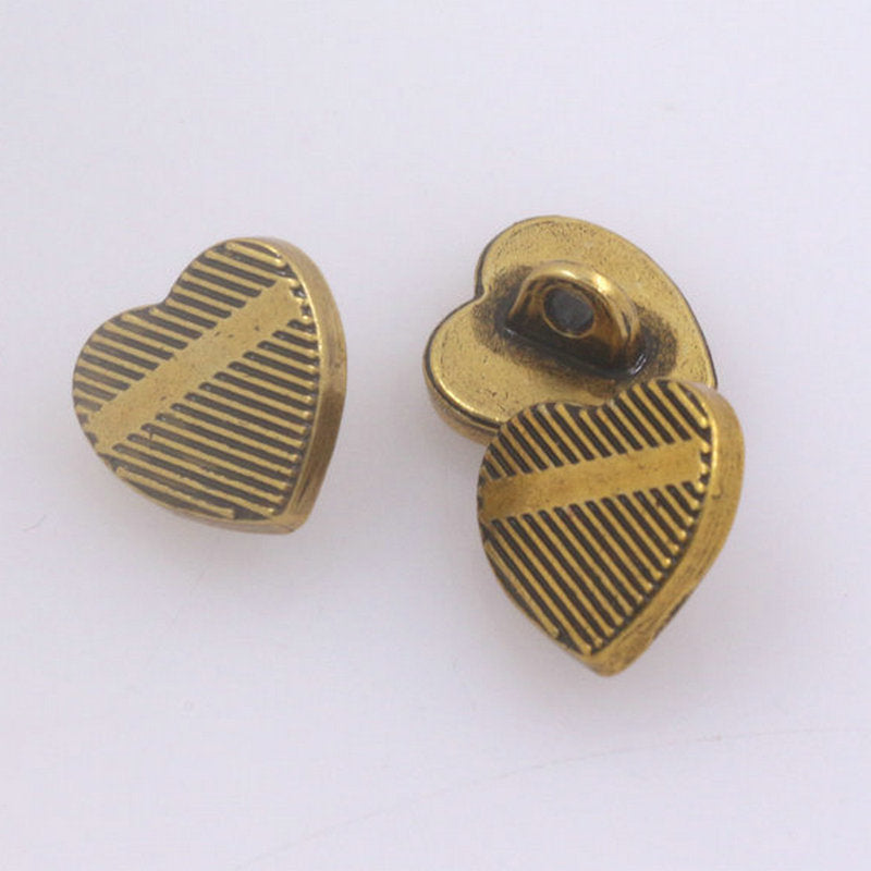 10mm Vintage Gold und Nickel Herzförmige Metallknopf mit Schaft 100er Pack