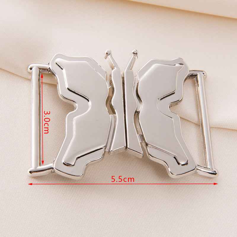 30mm Silver Butterfly Waist Buckle - Decorative Coat Belt Clasp Set 10pcs