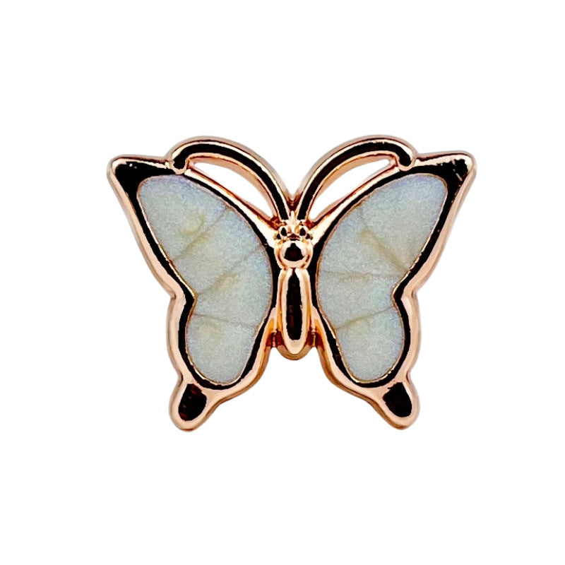 25MM Hellrosa Perlenweiße Öl 3D Schmetterling Metallknopf 10 Stück