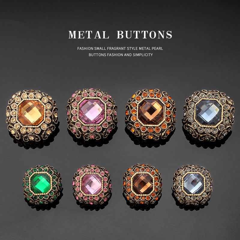 17mm/23mm Square Rhinestone Metal Coat Shank Buttons 6PCS