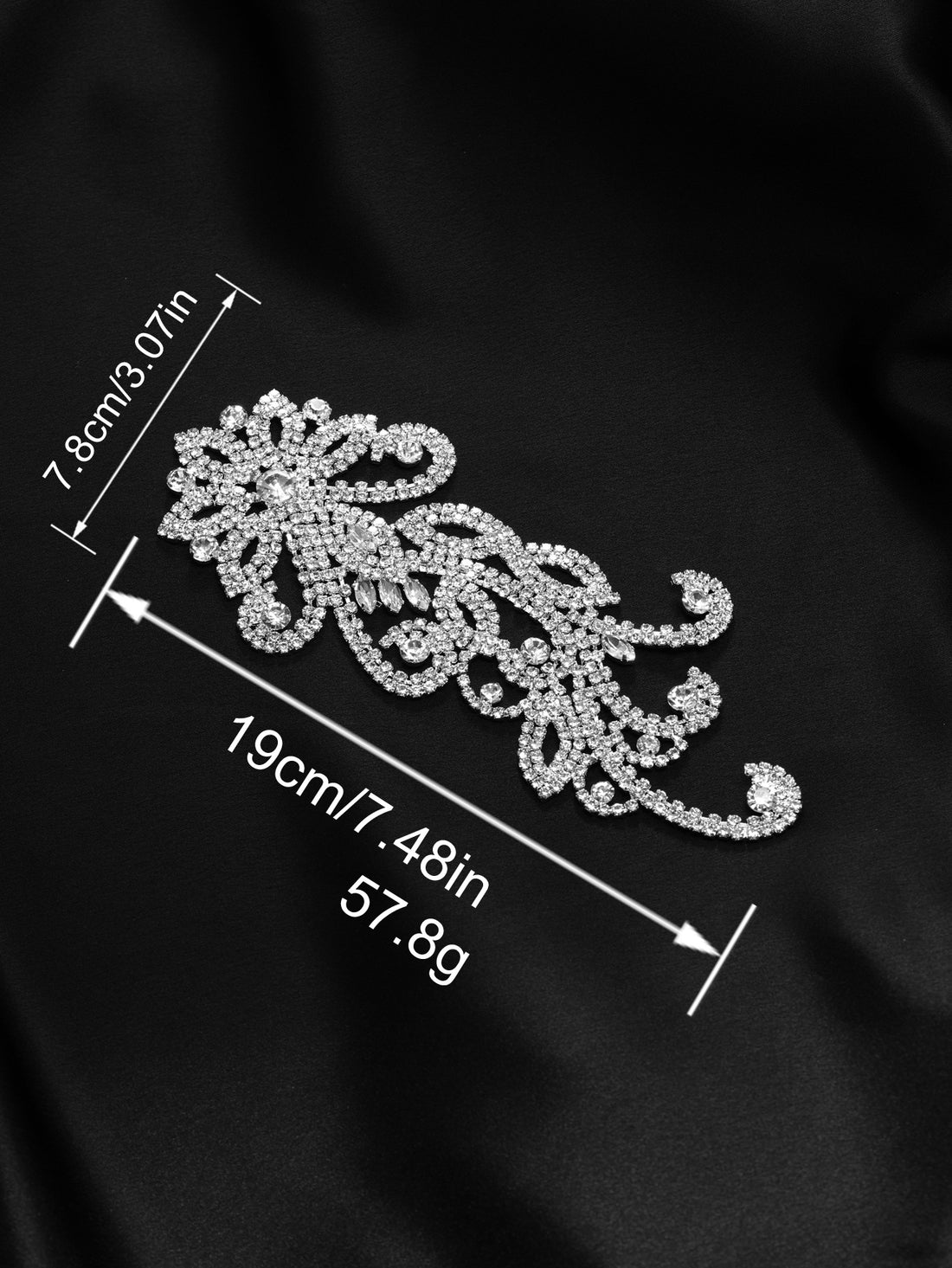 Silver Luxury Copper Rhinestone Chain Floral Lace Trim for Dresses