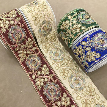 7.5cm Hmong Ethnic Floral Embroidered Trim 10 Yards