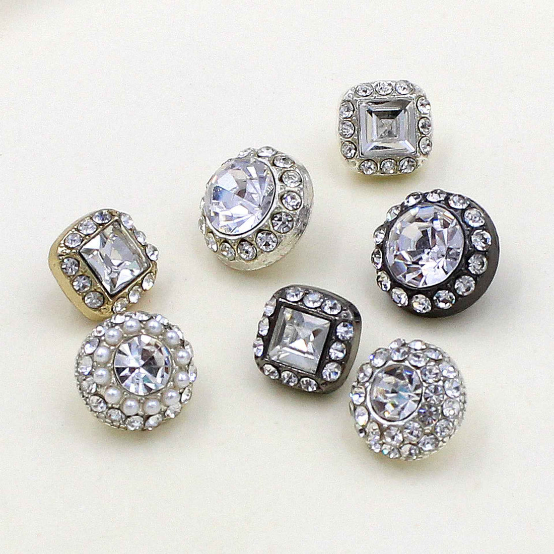 Round Square Crystal Glass Shank Buttons Alloy with Rhinestone 20pcs