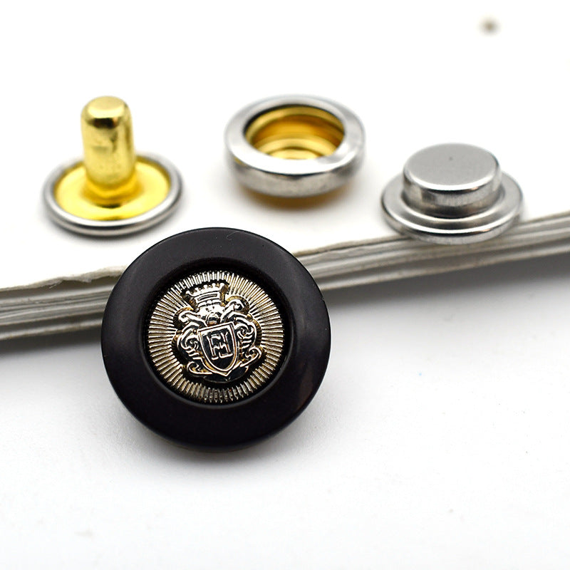 15mm Runde Flache Vintage Krone 4-in-1 Metall Druckknöpfe 20 Stück