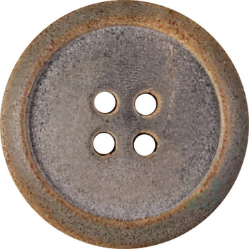 Matte buffalo horn button, burnt edge, four-hole design
