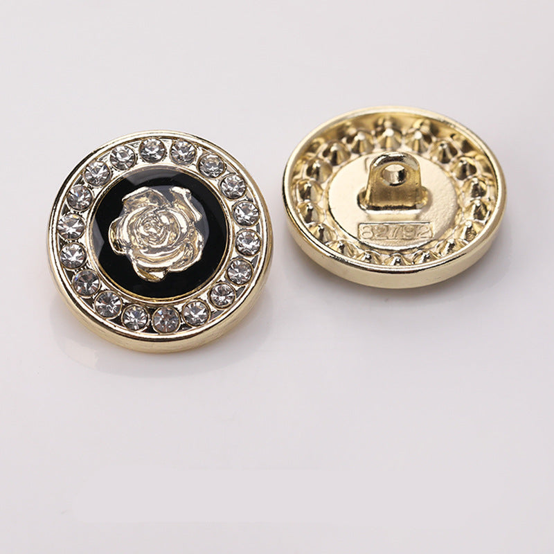 Round Floral Center Enamel Rhinestone Metal Shank Buttons – 20Pcs