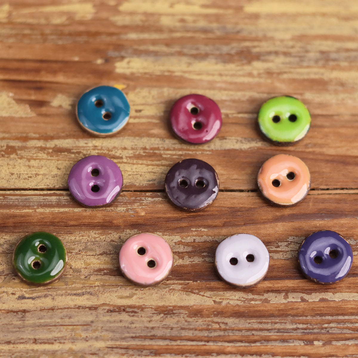 Coconut Shell Oil-Drop Round 2-Hole Buttons – Set of 200 | 10 Colors × 20pcs