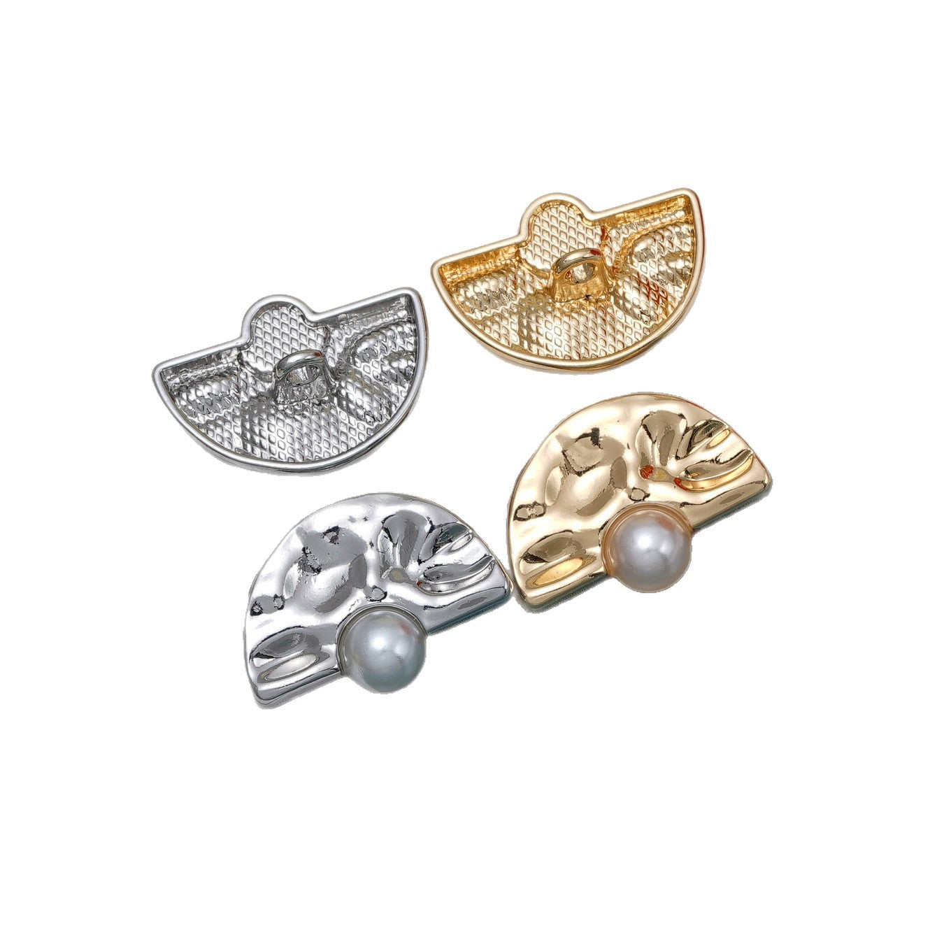 Half-Circle Hammered Metal Pearl Shank Buttons – 20-Piece