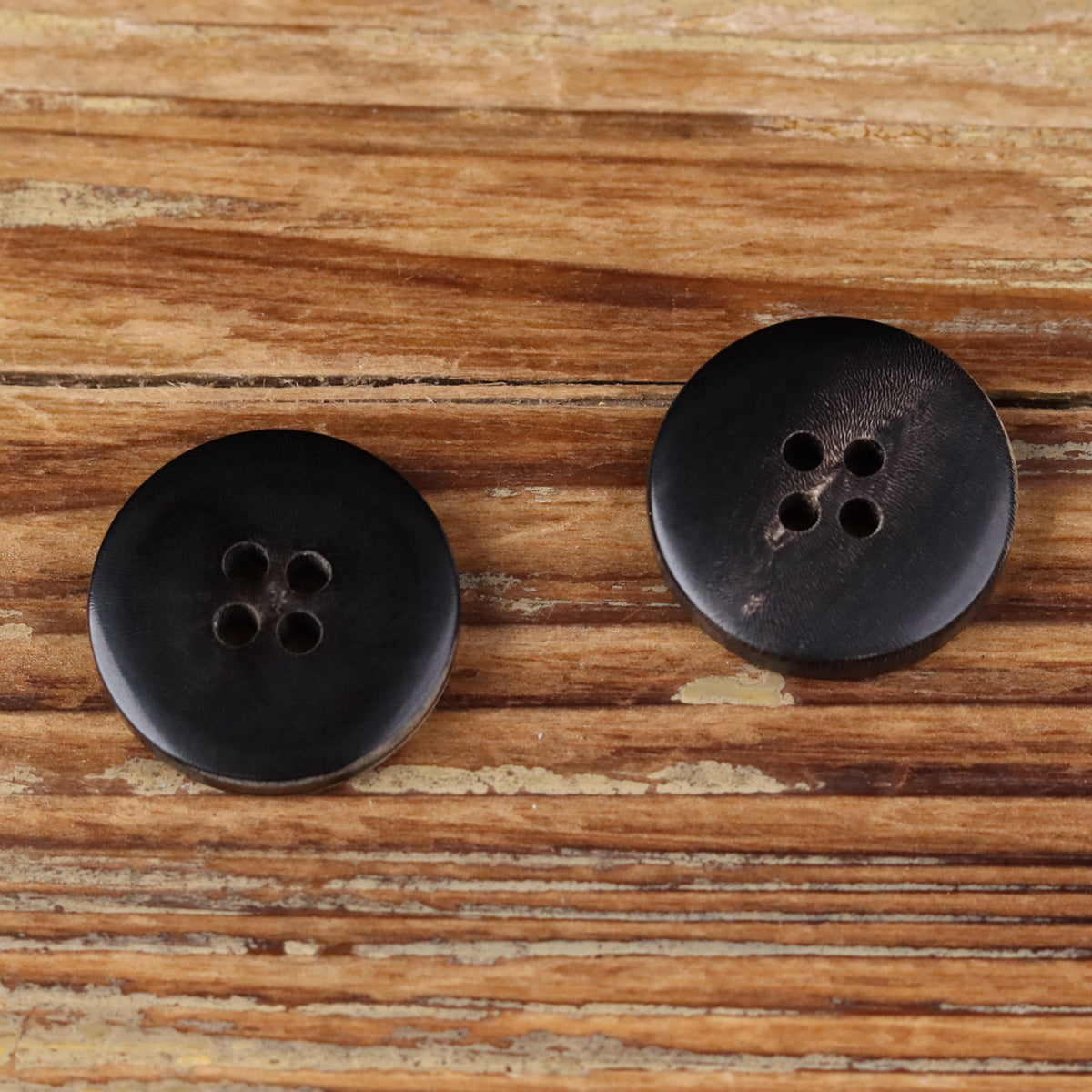 Black Flat-Scorched Natural Horn Buttons 4-Hole for Coat Jacket | Pack of 20