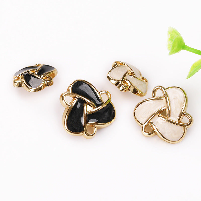 Triangle Petal Black & White Enamel Gold Metal Shank Buttons – 20Pcs
