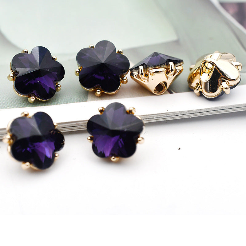 12mm Small Flower Glass Rhinestone Metal Shank Buttons 20pcs
