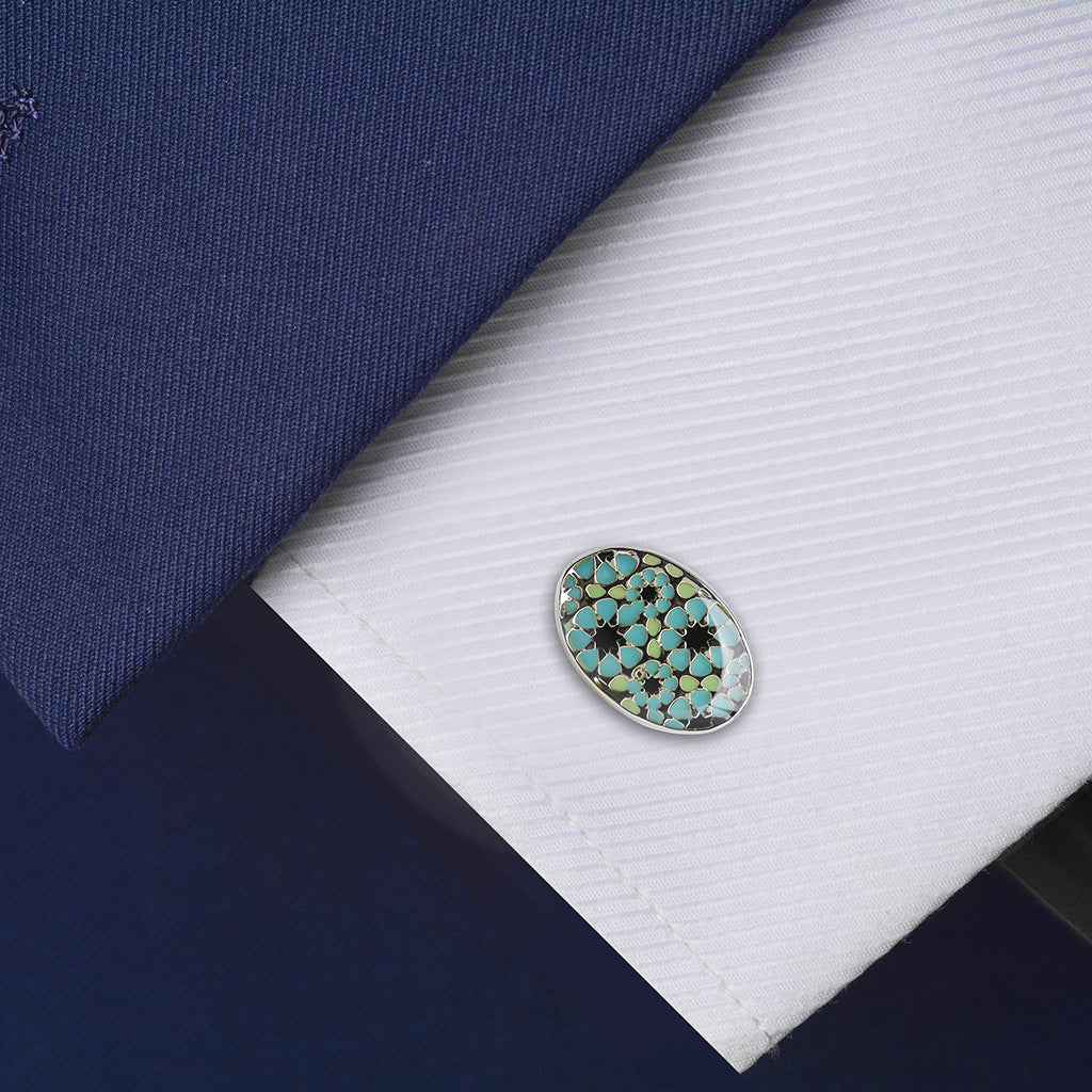 18x12.5mm Oval Blue & Black French Cufflinks