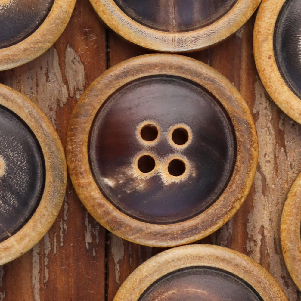 Round Edge Burnished Horn Buttons 4-Hole Coat Buttons – Pack of 20