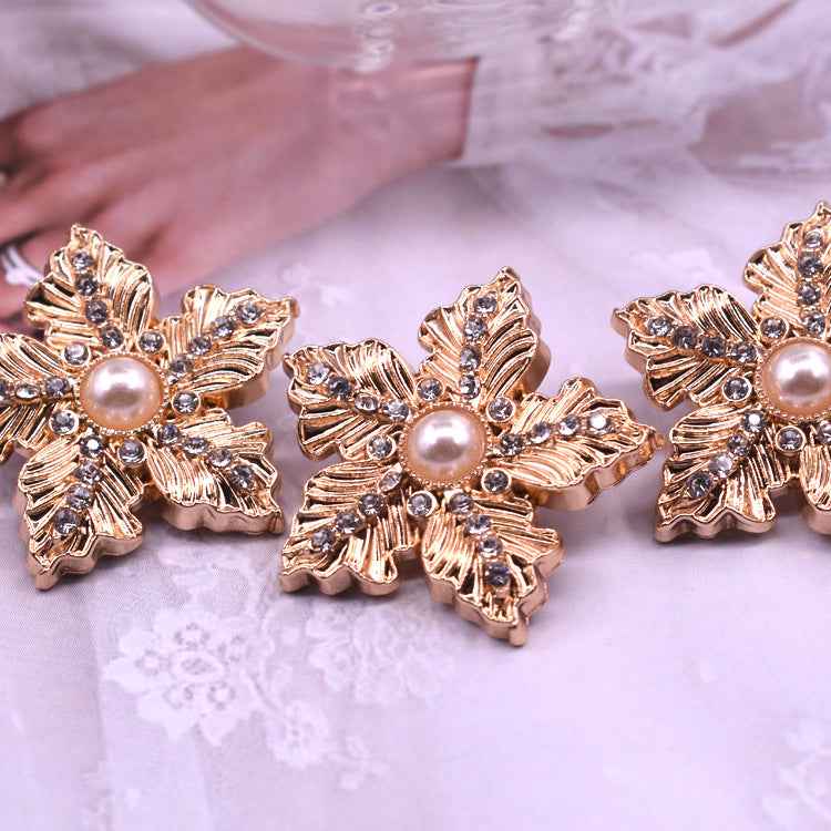 Golden Snowflake Diamond Pearl Metal Shank Buttons for Cardigans 10pcs