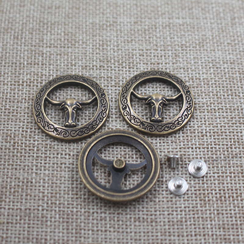 28mm Round Hollowed Bullhead Alloy Wallet Screws Metal Button 50pcs