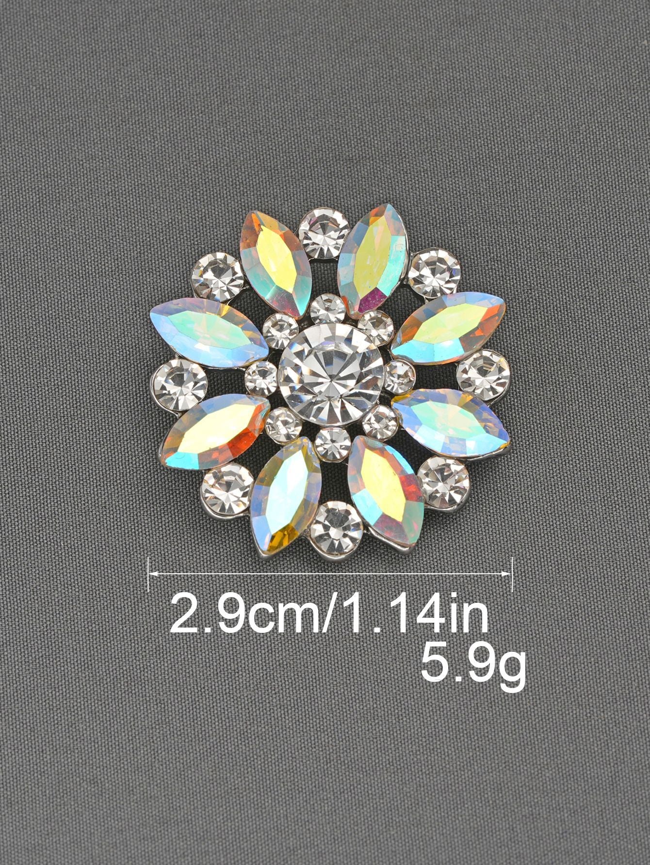 Crystal Flower Rhinestone Zinc Alloy + Glass Shank Buttons 6 Pack