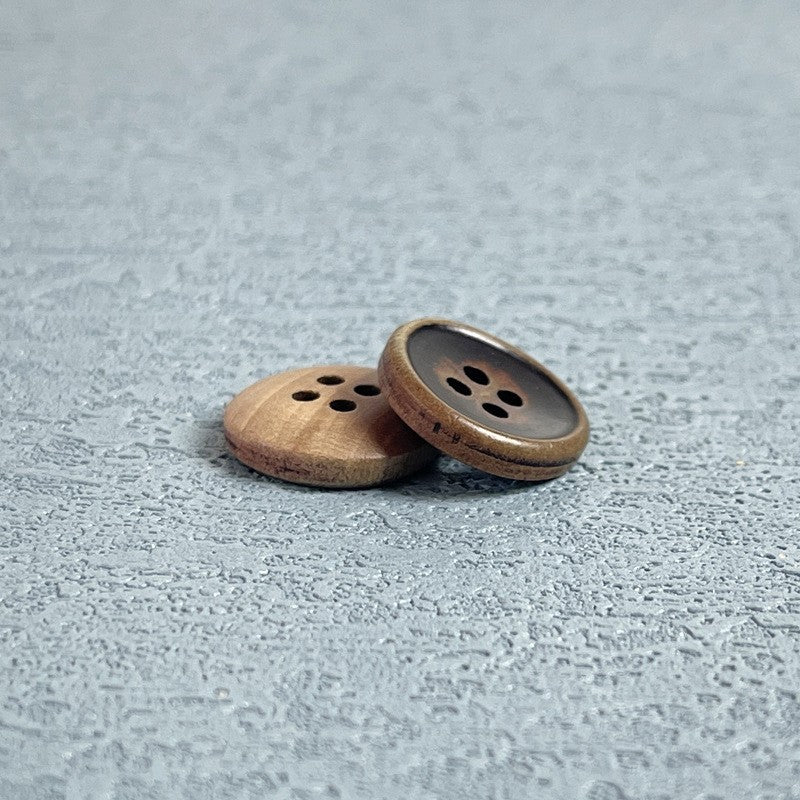 Brown Natural Wood Vintage 4-Hole Buttons – Set of 40