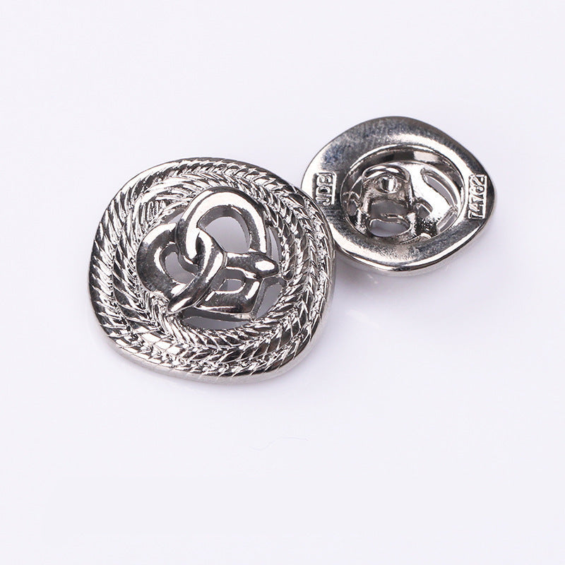 Rope Edge Hollow Heart Metal Shank Buttons – 20Pcs (Gold / Silver) | 18/23mm