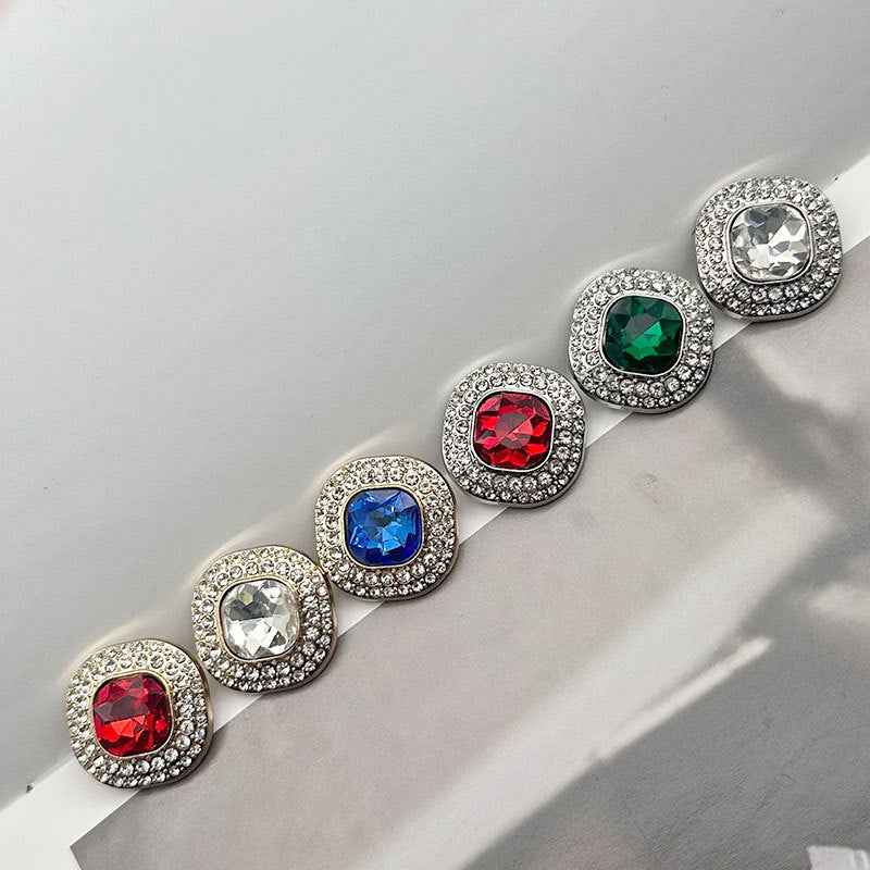 32L (20mm) Square Gemstone-Studded Metal Shank Buttons 12pcs