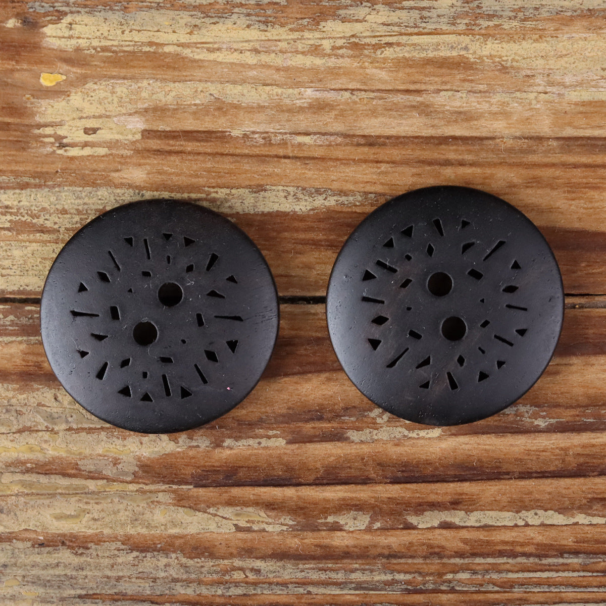 Black Sandalwood Laser-Engraved Round 2-Hole Buttons for Coats & Suits – Set of 20