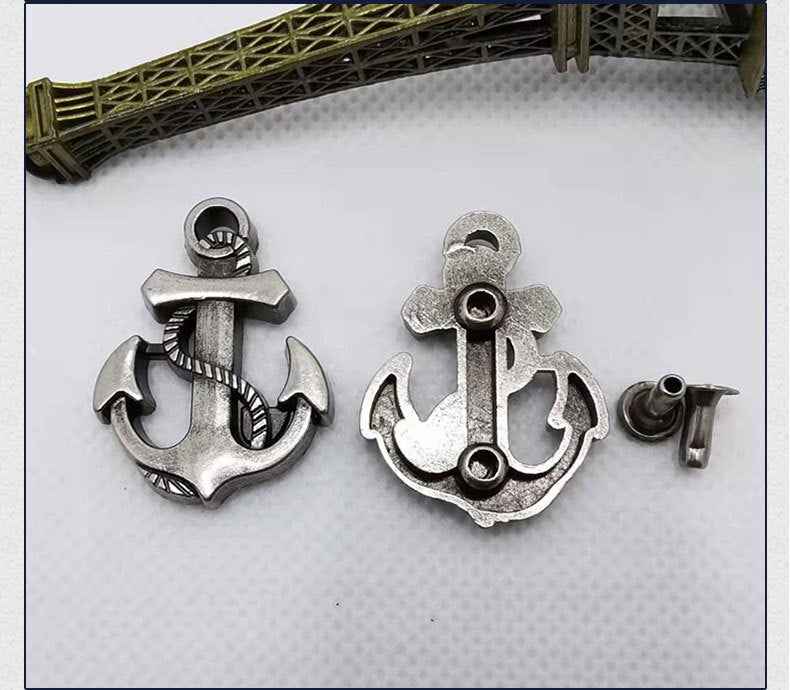 Vintage Antique Silver Anchor Rivets Nautical Punk Metal Studs 20 Pack