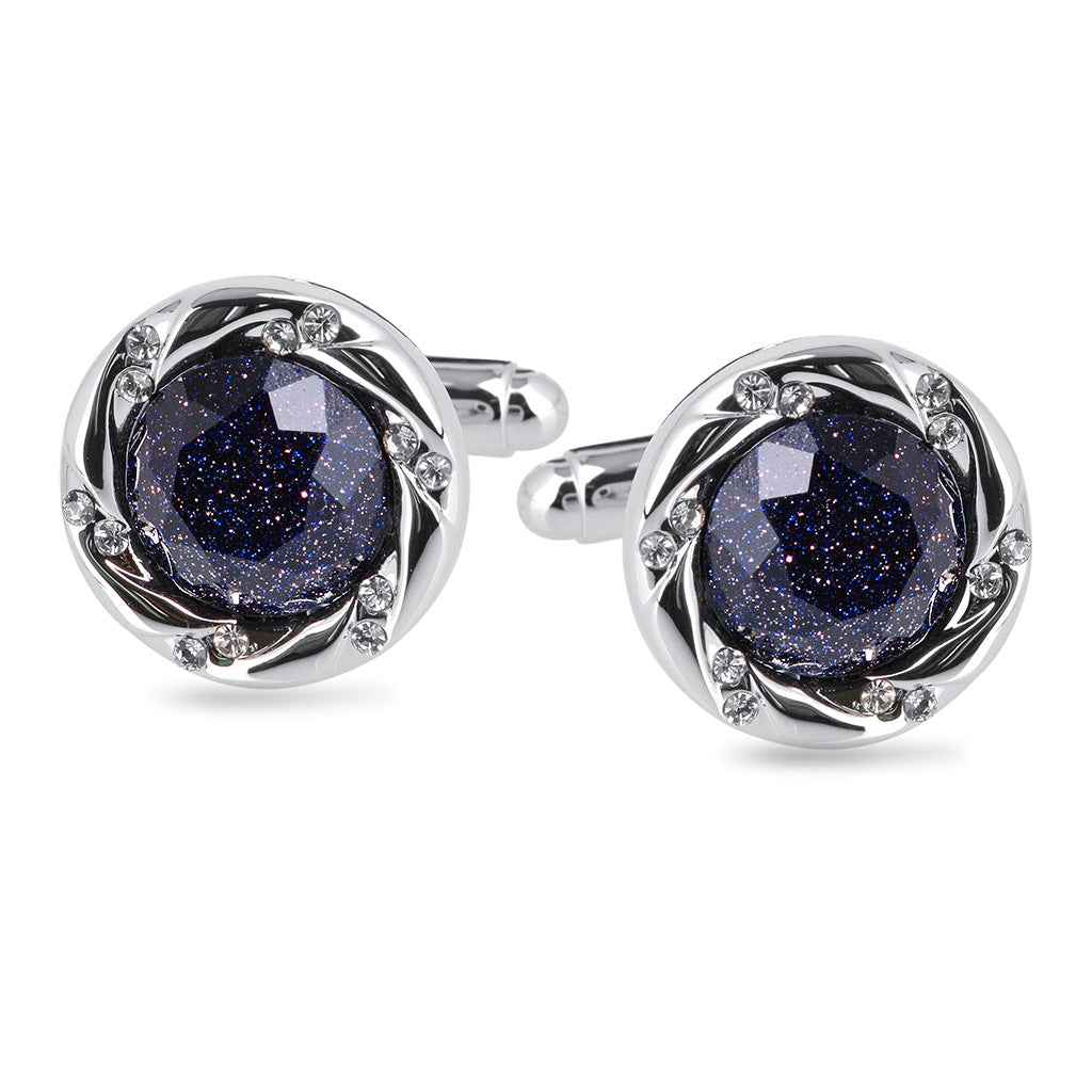 17mm Silver-Tone Luxury Cufflinks with Blue Sandstone