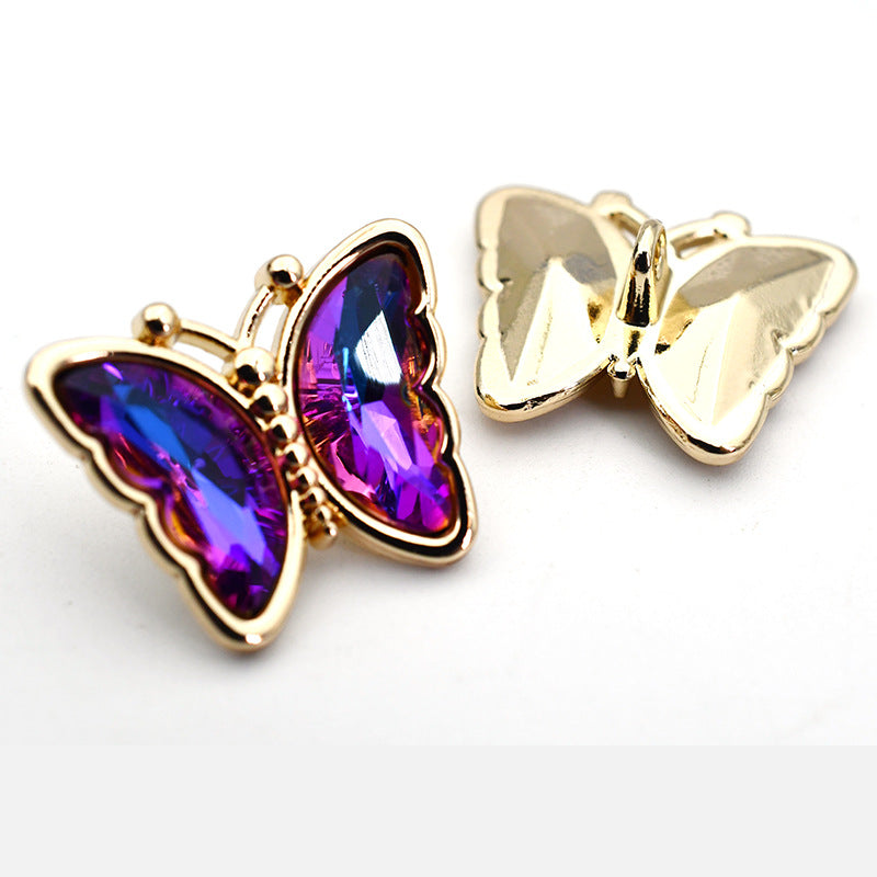 Boutons en métal avec cristal de zircon en verre en forme de papillon pour tops 10pcs