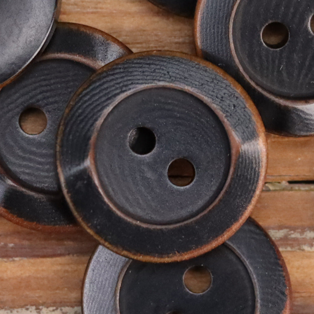 Palm Nut Round 2-Hole Buttons with Scorched Rim Edge – Set of 20