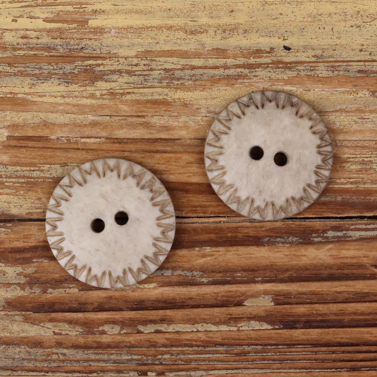 Natural Bone Buttons Round 2-Hole Domed | Light Khaki | Pack of 10