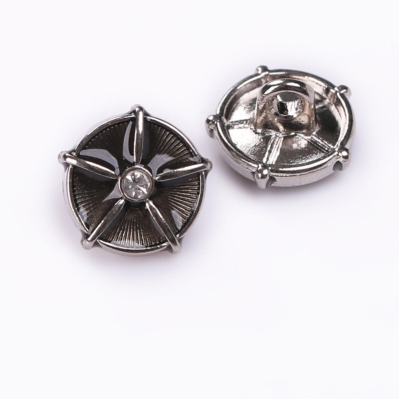 Black Enamel Rhinestone Metal Shank Buttons 20-Pack 11mm