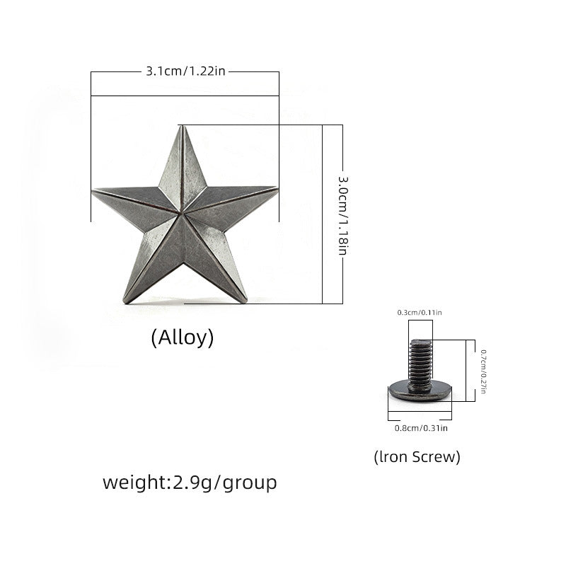 Gunmetal western star screw rivet stud with screw back, 30x31mm