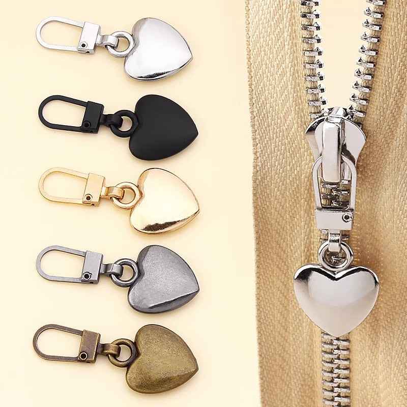 39mm x 16.5mm Universal Heart Detachable Metal Zipper Pull 12pcs